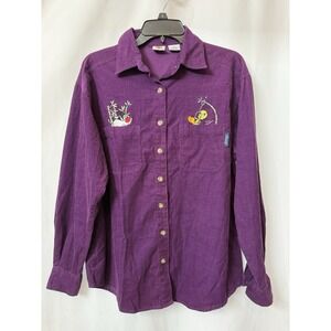 VTG Looney Tunes‎ Sylvester & Tweety Corduroy Purple Y2K Embroidered Medium. G54